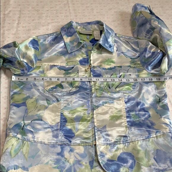Drapers & Damons Blue Floral Light Coat Sz SP - Picture 8 of 13